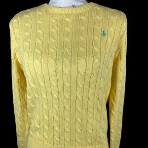 Ralph Lauren Cable Knit Crew neck Sweater Yellow women's Size Large Polo Pony